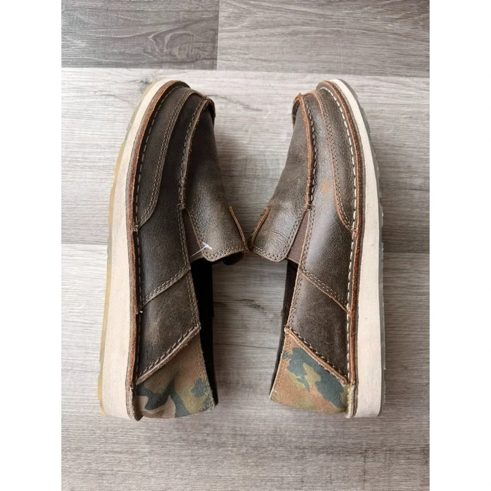 Ariat Cruiser Men 8EE Brown Leather Slip On Camo Heel Casual Loafer Shoe‎